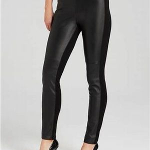 Eileen Fisher black leather panel leggings.